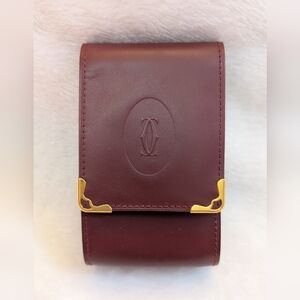 authentic Cartier Bordeaux Burgundy Leather Slim Cigarette Case Multi snap pouch